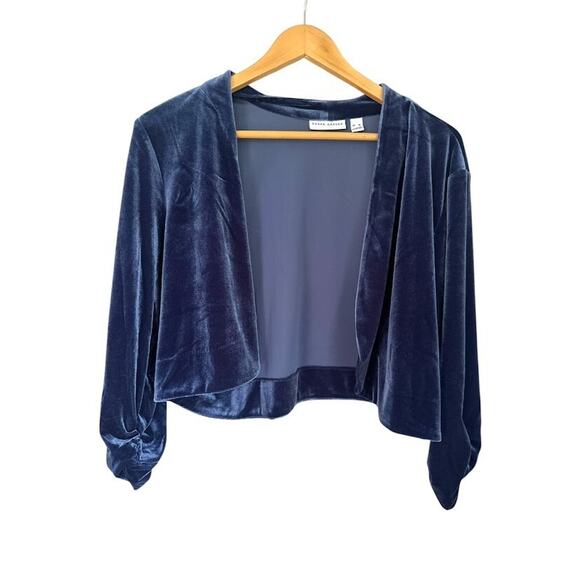 Susan Graver XL Velvet Velour 2 Piece Set Jacket Shell Blue Midi Dress Office - Picture 7 of 14